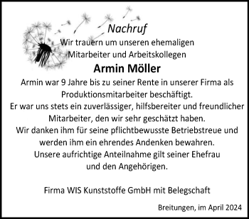 Traueranzeige von Armin Möller von Südthüringer Presse