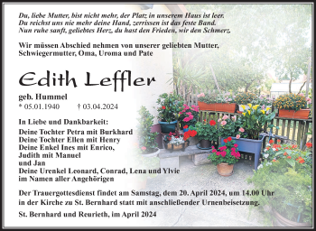 Traueranzeige von Edith Leffler von Südthüringer Presse