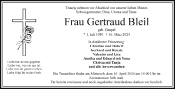 Traueranzeige von Gertraud Bleil von Frankenpost