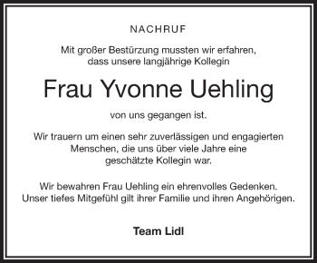 Traueranzeige von Yvonne Uehling von Südthüringer Presse