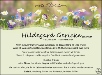 Traueranzeige von Hildegard Gericke von Südthüringer Presse