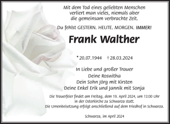 Traueranzeige von Frank Walther von Südthüringer Presse