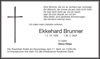 Traueranzeige von Ekkehard Brunner von Frankenpost