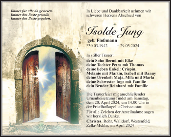 Traueranzeige von Isolde Jung von Südthüringer Presse