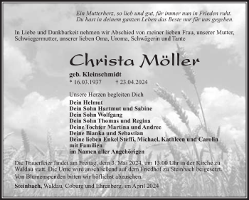 Traueranzeige von Christa Möller von Südthüringer Presse