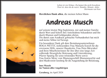 Traueranzeige von Andreas Musch von Südthüringer Presse