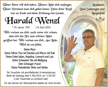 Traueranzeige von Harald Wenzl von Südthüringer Presse
