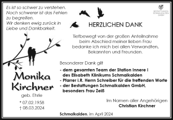 Traueranzeige von Monika Kirchner von Südthüringer Presse