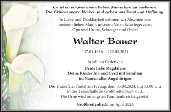 Traueranzeige von Walter Bauer von Südthüringer Presse