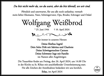 Traueranzeige von Wolfgang Weißbrod von Südthüringer Presse