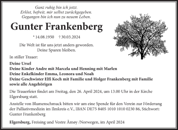 Traueranzeige von Gunter Frankenberg von Südthüringer Presse