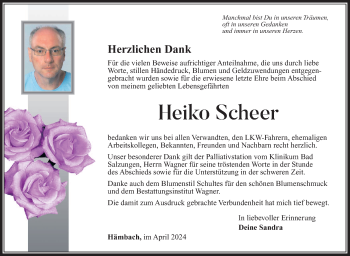 Traueranzeige von Heiko Scheer von Südthüringer Presse