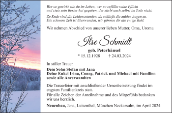 Traueranzeige von Ilse Schmidt von Südthüringer Presse