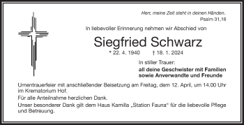 Traueranzeige von Siegfried Schwarz von Frankenpost