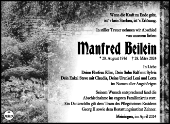 Traueranzeige von Manfred Beilein von Südthüringer Presse
