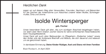 Traueranzeige von Isolde Wintersperger von Neue Presse Coburg