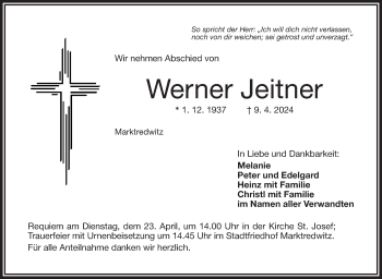 Traueranzeige von Werner Jeitner von Frankenpost