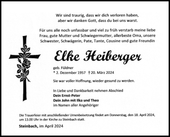 Traueranzeige von Elke Heiberger von Südthüringer Presse