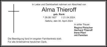 Traueranzeige von Alma Thieroff von Frankenpost