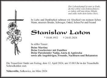 Traueranzeige von Stanislaw Laton von Südthüringer Presse