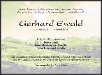 Traueranzeige von Gerhard Ewald von Südthüringer Presse