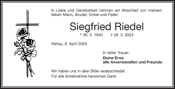 Traueranzeige von Siegfried Riedel von Frankenpost