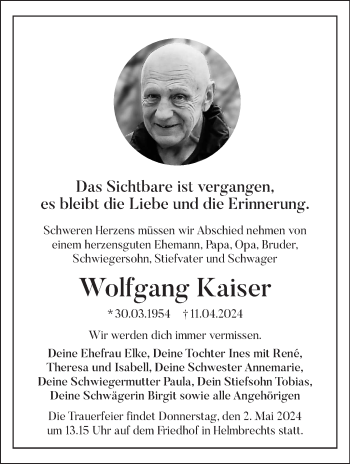 Traueranzeige von Wolfgang Kaiser von Frankenpost