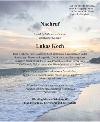 Traueranzeige von Lucas Koch von Südthüringer Presse