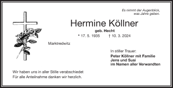 Traueranzeige von Hermine Köllner von Frankenpost
