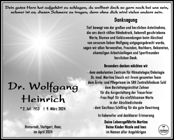 Traueranzeige von Wolfgang Heinrich von Südthüringer Presse
