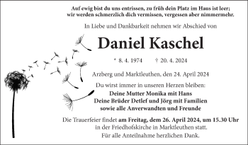 Traueranzeige von Daniel Kaschel von Frankenpost