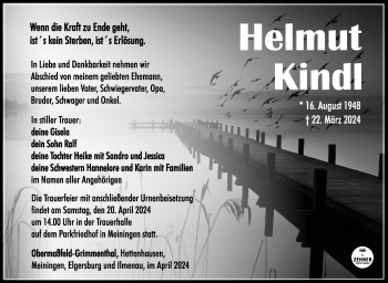Traueranzeige von Helmut Kindl von Südthüringer Presse