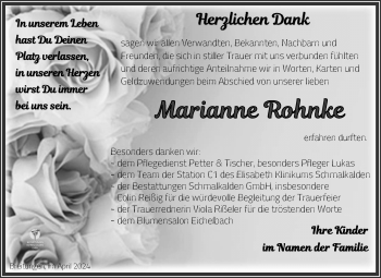 Traueranzeige von Marianne Rohnke von Südthüringer Presse