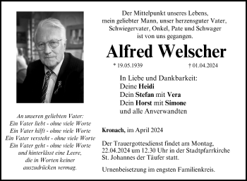 Traueranzeige von Alfred Welscher von Neue Presse Coburg