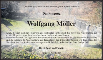 Traueranzeige von Wolfgang Möller von Südthüringer Presse