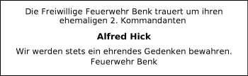 Traueranzeige von Alfred Hick von Frankenpost