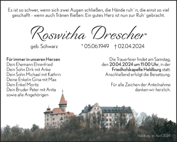 Traueranzeige von Roswitha Drescher von Südthüringer Presse