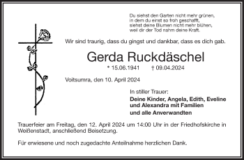 Traueranzeige von Gerda Ruckdäschel von Frankenpost