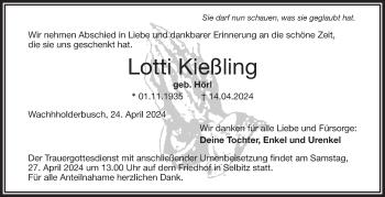 Traueranzeige von Lotti Kießling von Frankenpost