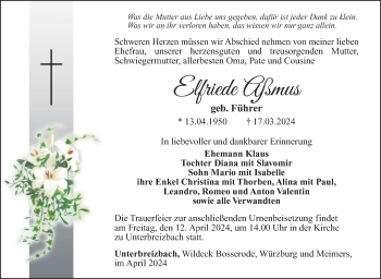 Traueranzeige von Elfriede Aßmus von Südthüringer Presse