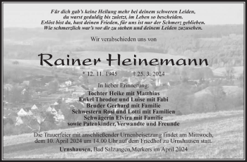Traueranzeige von Rainer Heinemann von Südthüringer Presse