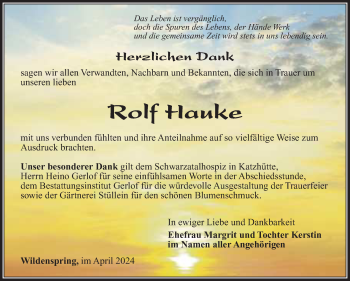 Traueranzeige von Rolf Hauke von Südthüringer Presse