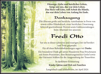 Traueranzeige von Fredi Otto von Südthüringer Presse