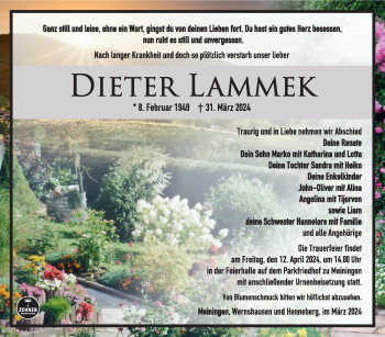 Traueranzeige von Dieter Lammek von Südthüringer Presse