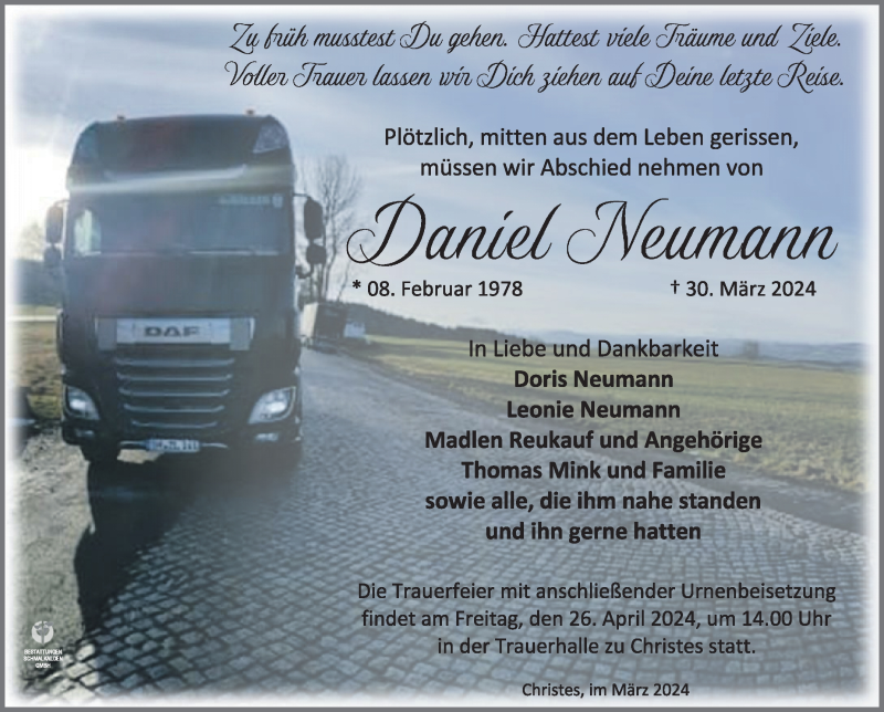  Traueranzeige für Daniel Neumann vom 20.04.2024 aus Südthüringer Presse