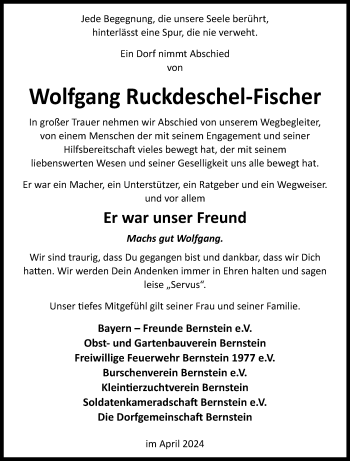 Traueranzeige von Wolfgang Ruckdeschel-Fischer von Frankenpost