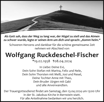 Traueranzeige von Wolfgang Ruckdeschel-Fischer von Frankenpost