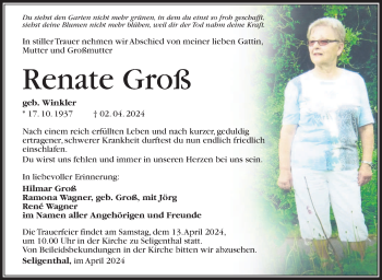 Traueranzeige von Renate Groß von Südthüringer Presse