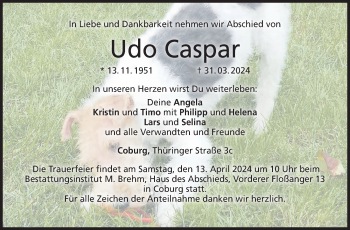 Traueranzeige von Udo Caspar von Neue Presse Coburg