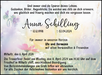 Traueranzeige von Anna Schilling von Neue Presse Coburg